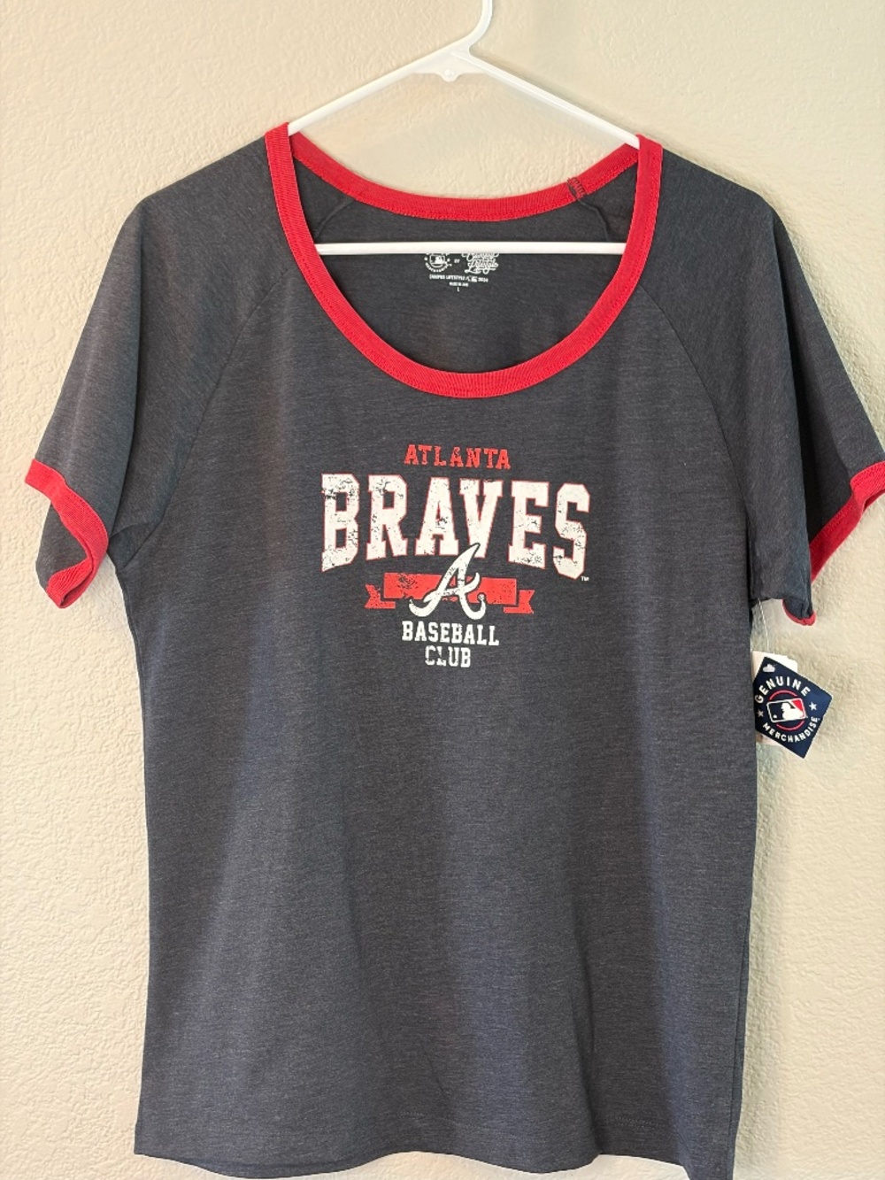 Atlanta Braves Campus Lifestyle Women's Round Neck Navy/Red Shirt Size L